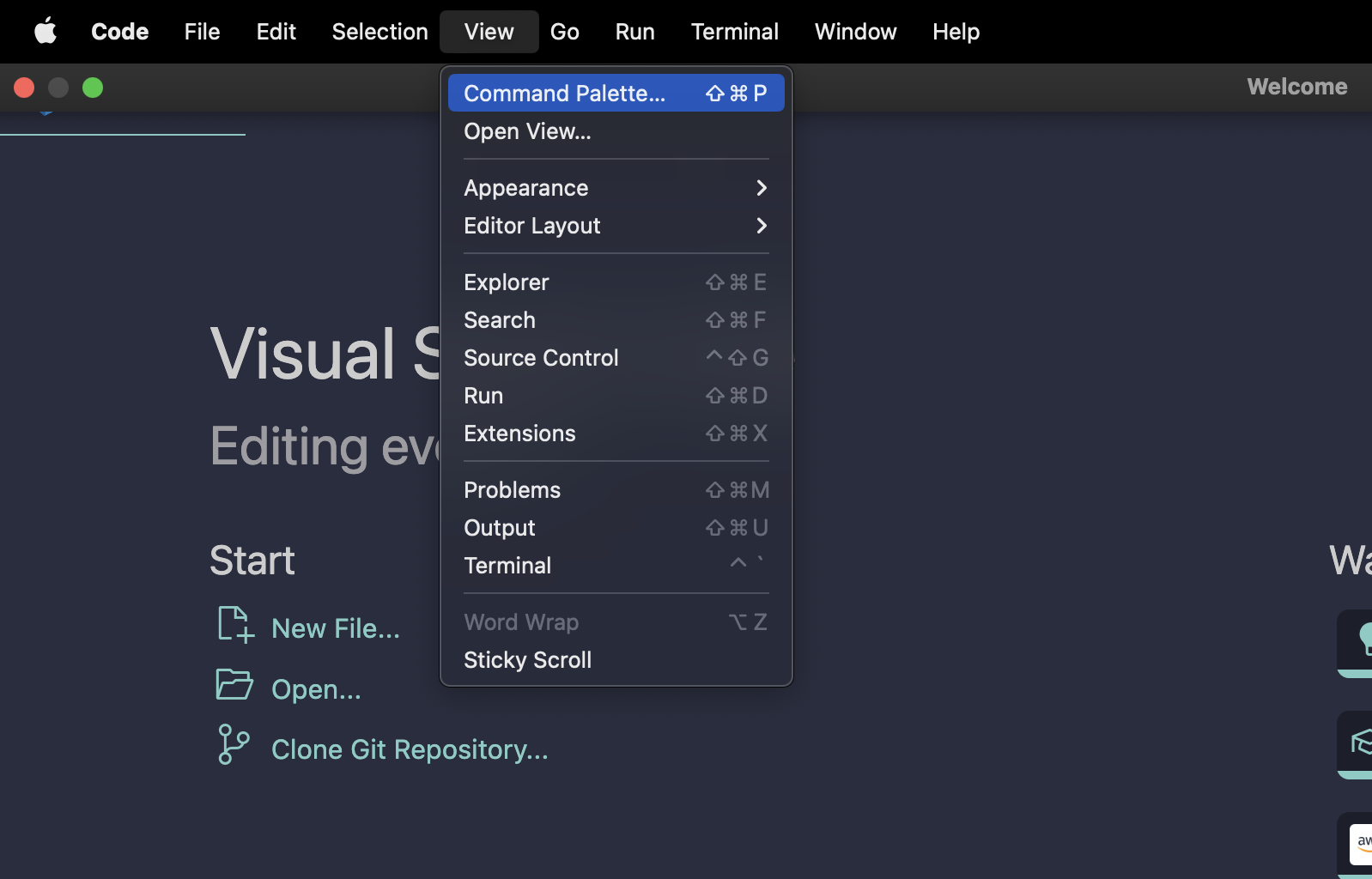 VS Code command palette